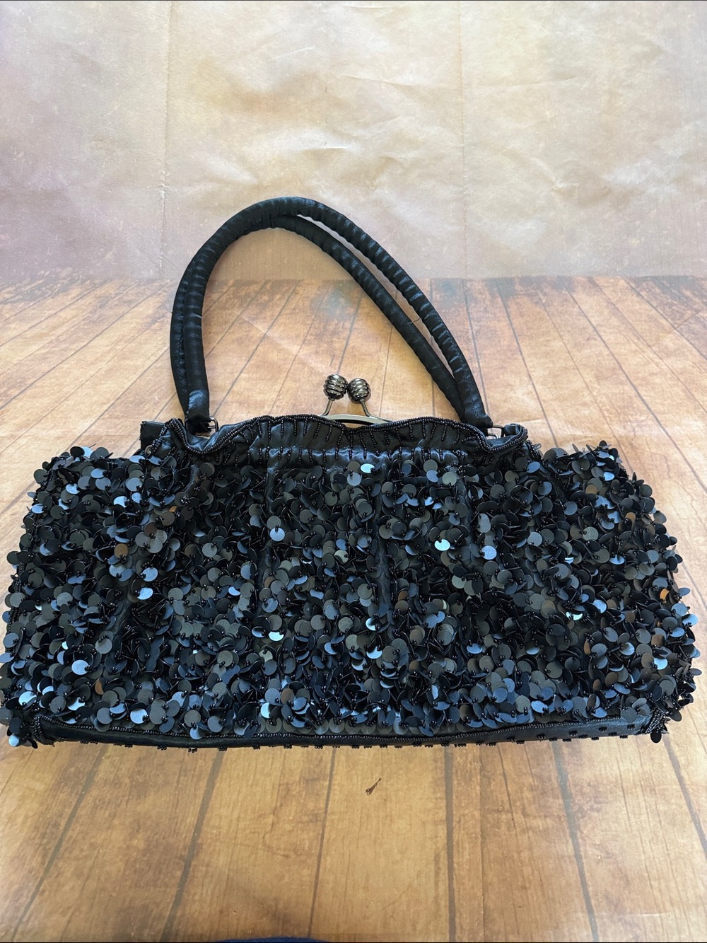 💵Far Nine Vintage Black Sequin Beaded Evening Handbag